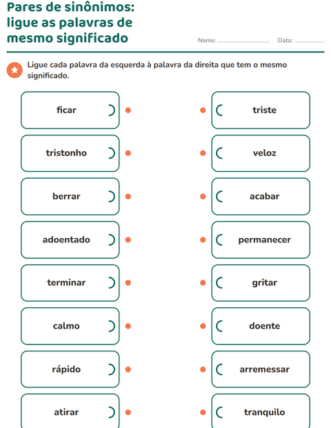 Pré-visualização da ficha de Sinônimos para 2º ano do ensino fundamental