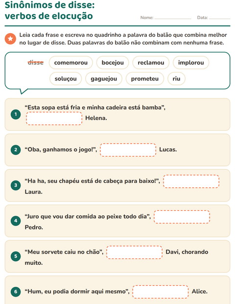 Pré-visualização da ficha de Sinônimos para 2º ano do ensino fundamental