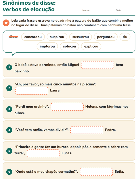 Pré-visualização da ficha de Sinônimos para 2º ano do ensino fundamental