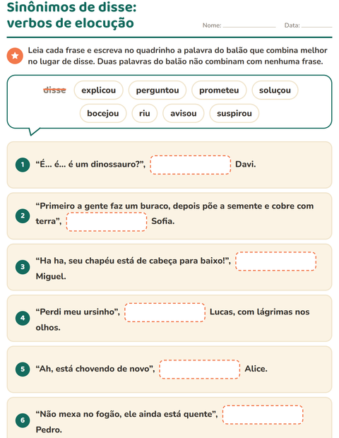 Pré-visualização da ficha de Sinônimos para 2º ano do ensino fundamental
