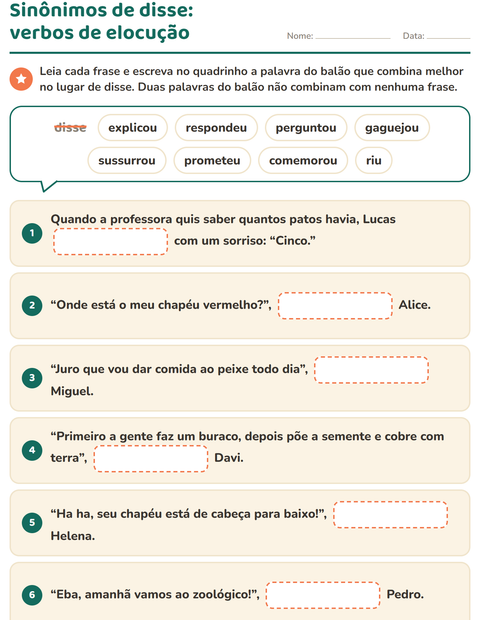 Pré-visualização da ficha de Sinônimos para 2º ano do ensino fundamental