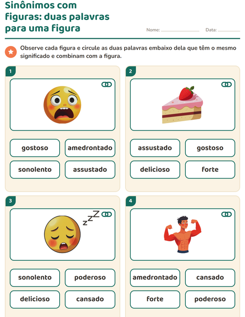 Pré-visualização da ficha de Sinônimos para 1º ano do ensino fundamental