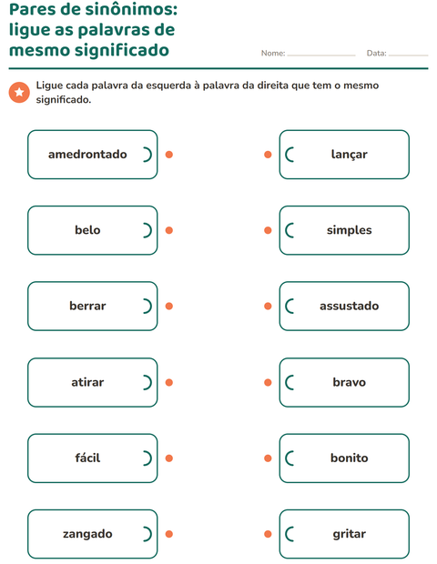 Pré-visualização da ficha de Sinônimos para 2º ano do ensino fundamental