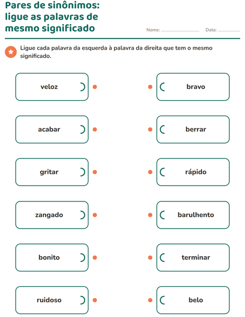 Pré-visualização da ficha de Sinônimos para 2º ano do ensino fundamental
