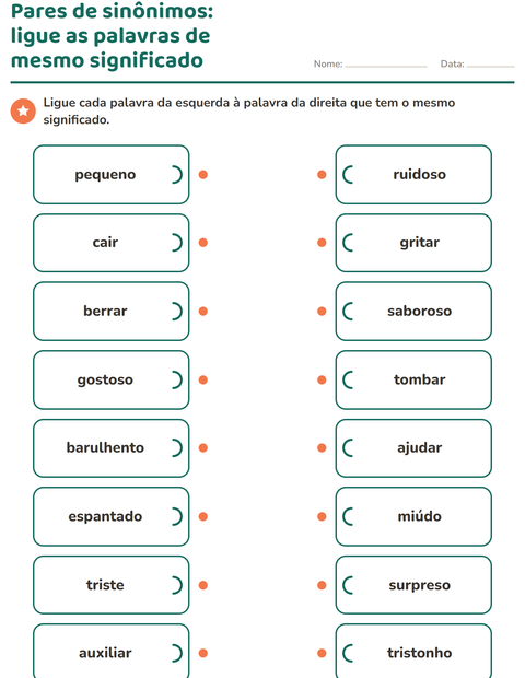 Pré-visualização da ficha de Sinônimos para 2º ano do ensino fundamental