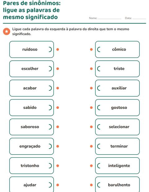 Pré-visualização da ficha de Sinônimos para 2º ano do ensino fundamental