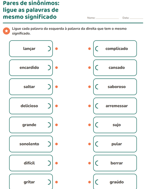 Pré-visualização da ficha de Sinônimos para 2º ano do ensino fundamental