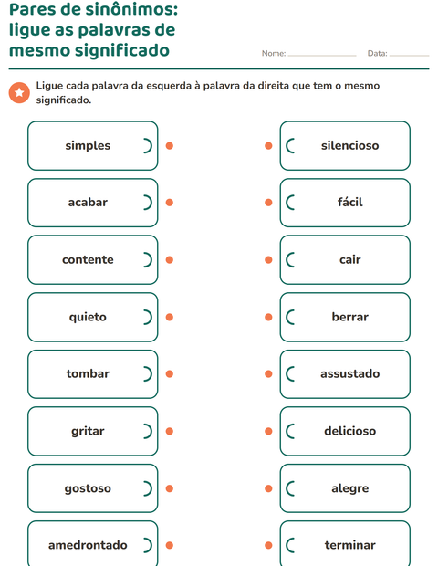 Pares de sinônimos: ligue as palavras de mesmo significado
