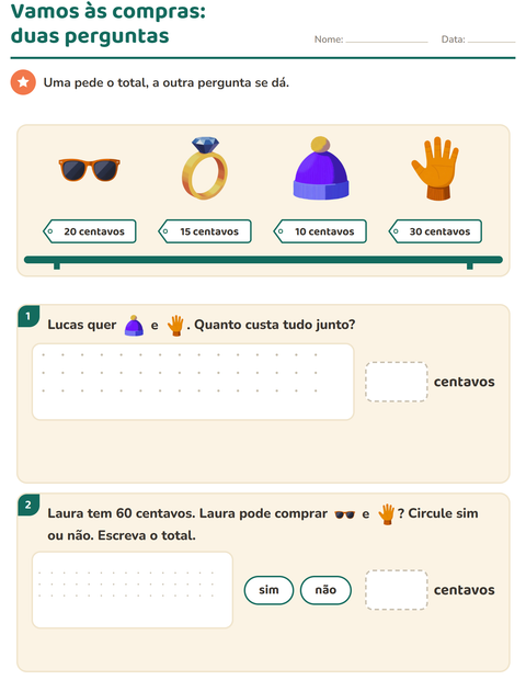 Pré-visualização da ficha de Sistema monetário com Acessórios para 2º ano do ensino fundamental