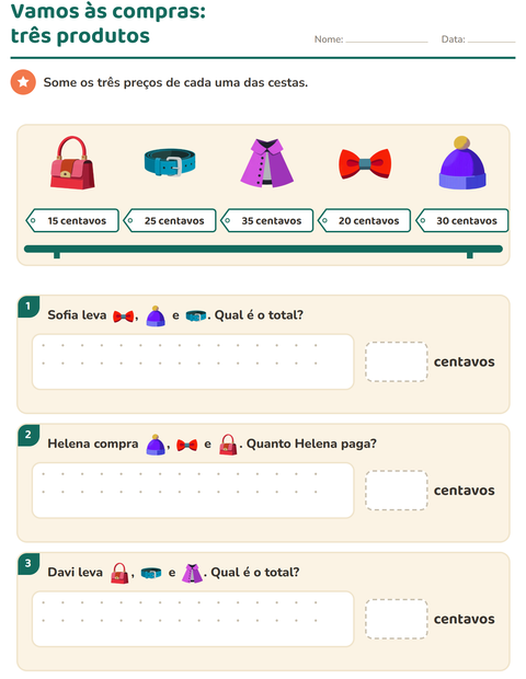 Pré-visualização da ficha de Sistema monetário com Acessórios para 2º ano do ensino fundamental