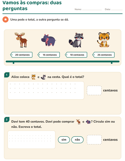 Vamos às compras: um total e uma pergunta de dá ou não dá