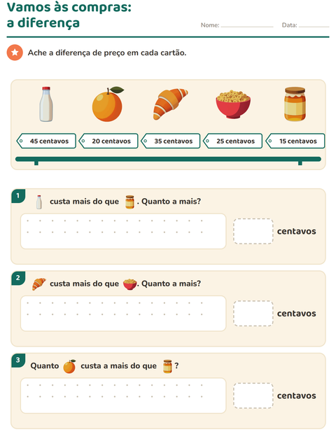 Pré-visualização da ficha de Sistema monetário com Café da manhã para 2º ano do ensino fundamental