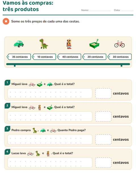 Pré-visualização da ficha de Sistema monetário com Brinquedos para 2º ano do ensino fundamental