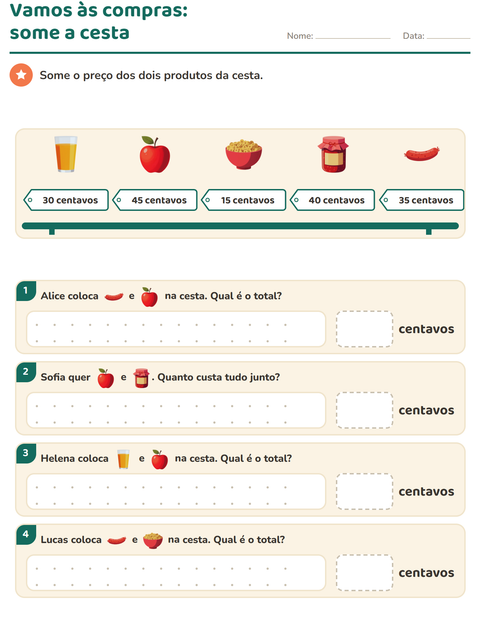 Pré-visualização da ficha de Sistema monetário com Café da manhã para 2º ano do ensino fundamental