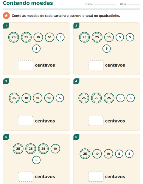 Pré-visualização da ficha de Sistema monetário para 1º ano do ensino fundamental