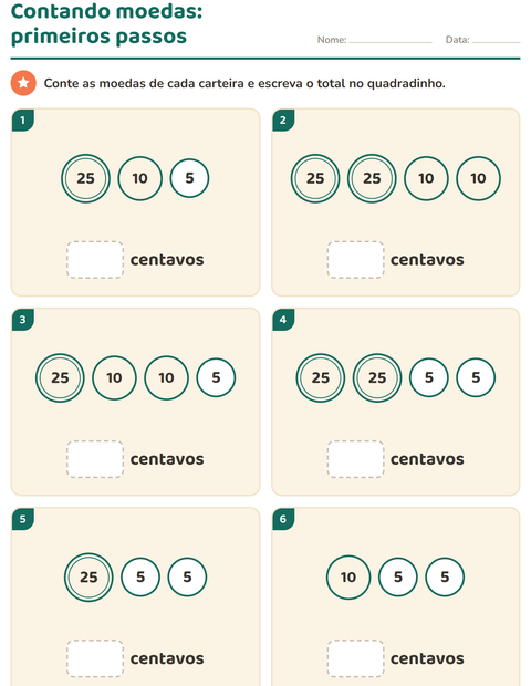 Pré-visualização da ficha de Sistema monetário para 1º ano do ensino fundamental