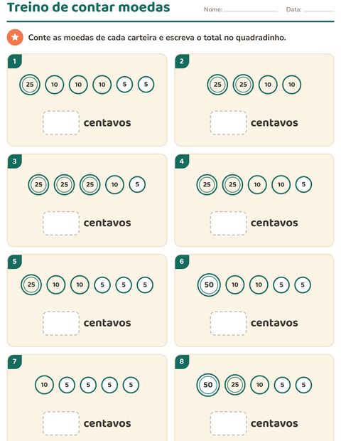 Pré-visualização da ficha de Sistema monetário para 1º ano do ensino fundamental
