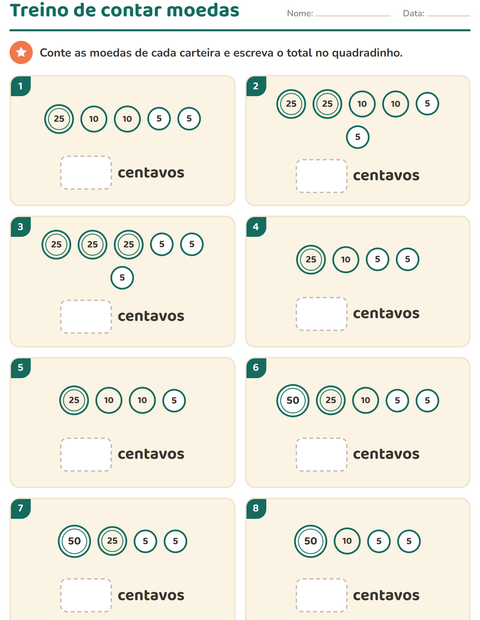 Pré-visualização da ficha de Sistema monetário para 1º ano do ensino fundamental