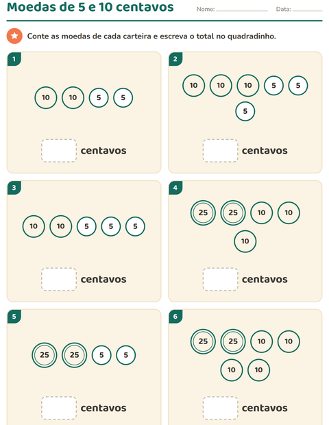 Pré-visualização da ficha de Sistema monetário para 1º ano do ensino fundamental