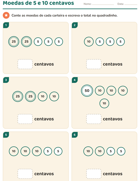 Pré-visualização da ficha de Sistema monetário para 1º ano do ensino fundamental