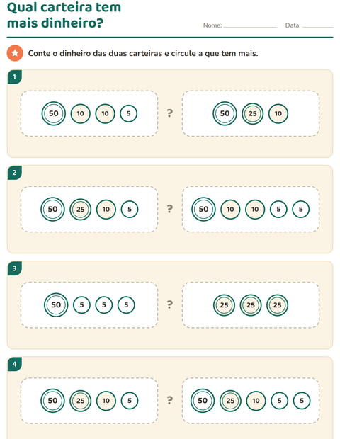 Pré-visualização da ficha de Sistema monetário para 1º ano do ensino fundamental