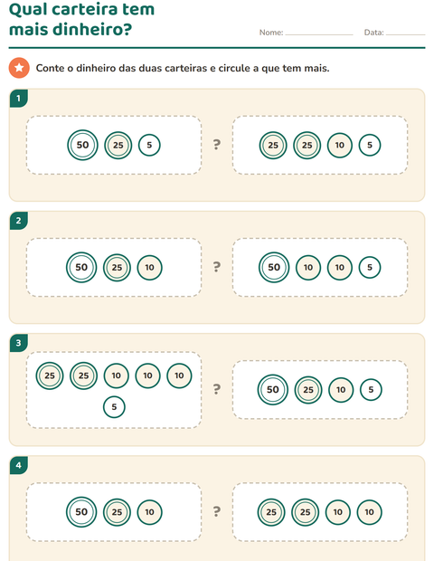 Pré-visualização da ficha de Sistema monetário para 1º ano do ensino fundamental