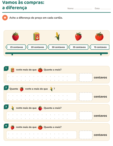 Pré-visualização da ficha de Sistema monetário com No supermercado para 2º ano do ensino fundamental