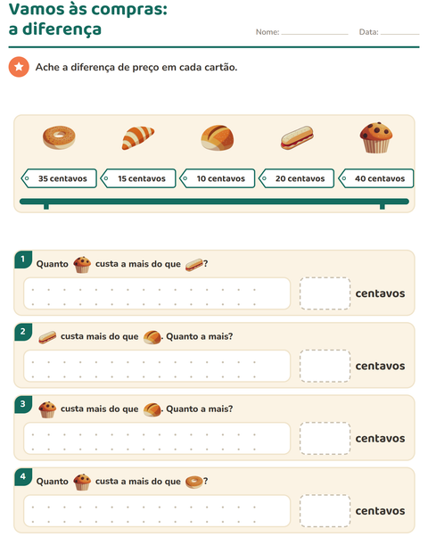 Pré-visualização da ficha de Sistema monetário com Padaria para 2º ano do ensino fundamental