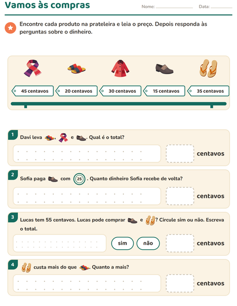 Pré-visualização da ficha de Sistema monetário com Roupas para 2º ano do ensino fundamental