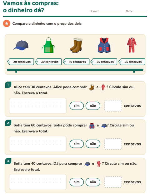 Pré-visualização da ficha de Sistema monetário com Roupas para 2º ano do ensino fundamental