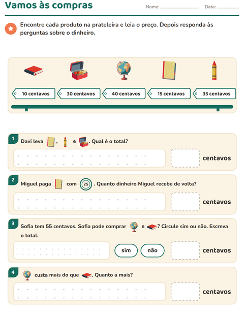 Pré-visualização da ficha de Sistema monetário com Sala de aula para 2º ano do ensino fundamental