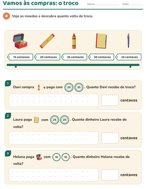 Pré-visualização da ficha de Sistema monetário com Sala de aula para 2º ano do ensino fundamental