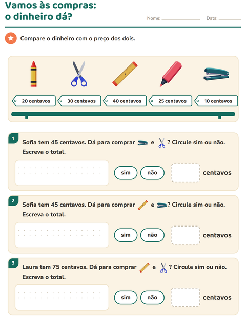 Pré-visualização da ficha de Sistema monetário com Sala de aula para 2º ano do ensino fundamental