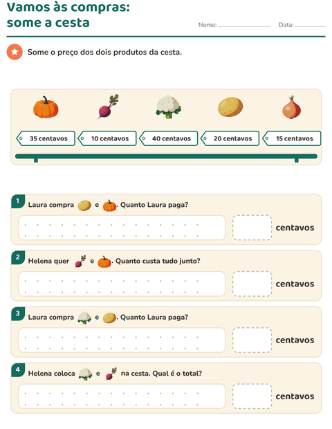 Pré-visualização da ficha de Sistema monetário com Vegetais para 2º ano do ensino fundamental