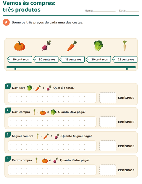 Pré-visualização da ficha de Sistema monetário com Vegetais para 2º ano do ensino fundamental