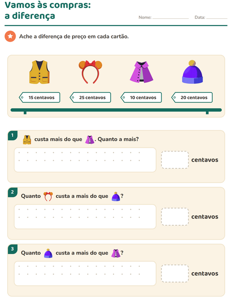Pré-visualização da ficha de Sistema monetário com Acessórios para 2º ano do ensino fundamental