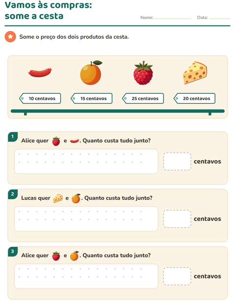 Pré-visualização da ficha de Sistema monetário com Café da manhã para 2º ano do ensino fundamental