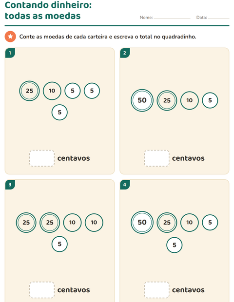 Pré-visualização da ficha de Sistema monetário para 1º ano do ensino fundamental