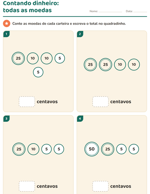 Pré-visualização da ficha de Sistema monetário para 1º ano do ensino fundamental