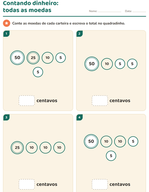 Pré-visualização da ficha de Sistema monetário para 1º ano do ensino fundamental