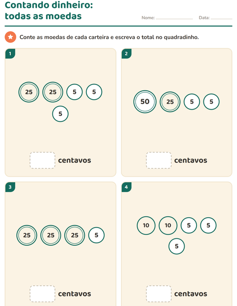 Pré-visualização da ficha de Sistema monetário para 1º ano do ensino fundamental