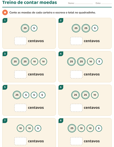 Pré-visualização da ficha de Sistema monetário para 1º ano do ensino fundamental