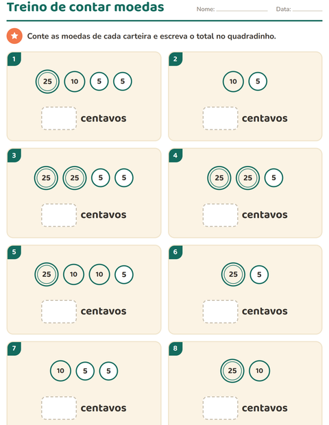 Pré-visualização da ficha de Sistema monetário para 1º ano do ensino fundamental