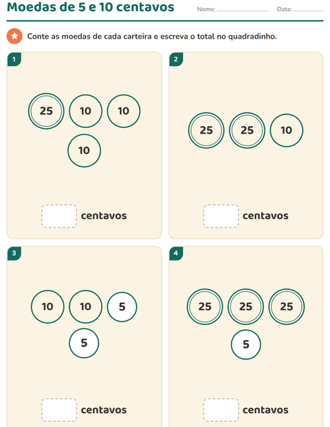Pré-visualização da ficha de Sistema monetário para 1º ano do ensino fundamental