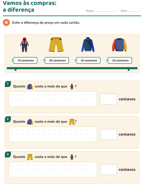 Pré-visualização da ficha de Sistema monetário com Roupas para 2º ano do ensino fundamental