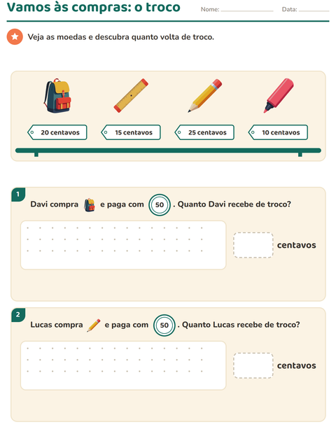Pré-visualização da ficha de Sistema monetário com Sala de aula para 2º ano do ensino fundamental