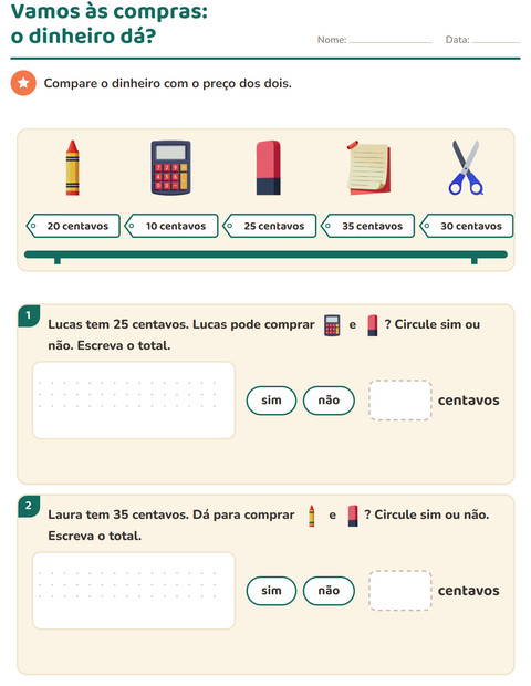 Pré-visualização da ficha de Sistema monetário com Sala de aula para 2º ano do ensino fundamental
