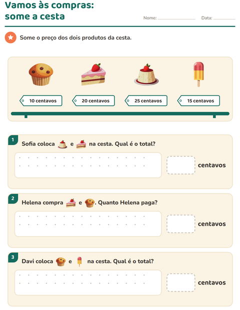 Pré-visualização da ficha de Sistema monetário com Sobremesas e doces para 2º ano do ensino fundamental