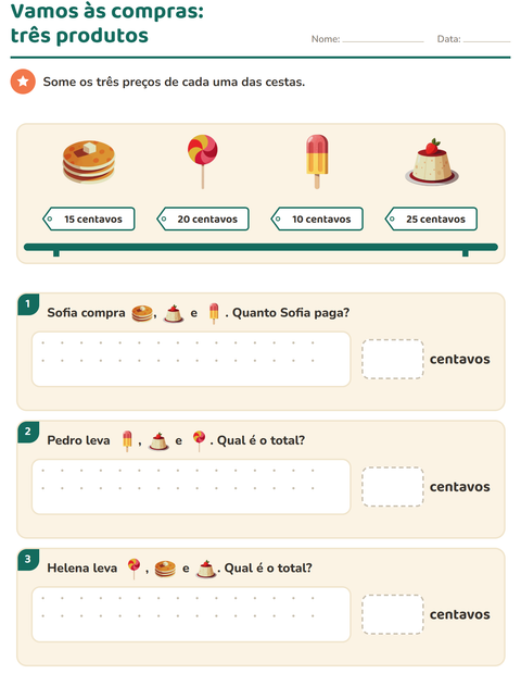 Pré-visualização da ficha de Sistema monetário com Sobremesas e doces para 2º ano do ensino fundamental