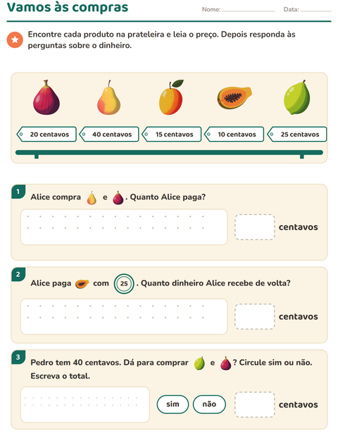 Vamos às compras: problemas com dinheiro em centavos